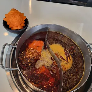 Beef spicy oil and veggies spicy oil.  Both extra spicy.