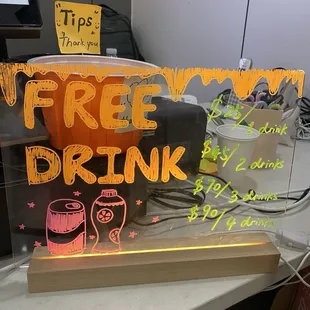 Free drink if you make minimum $