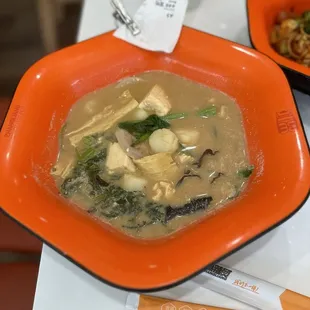 Bone broth with fish, tofu, veggies
