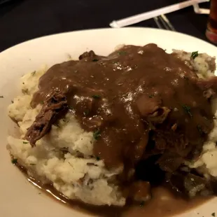 Beef Tips in Gravy over mashed potatoes.  Special!