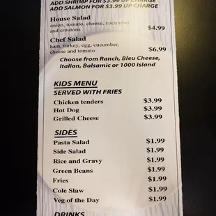 Salsds kid menu