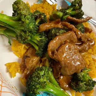 Beef &amp; broccoli and Plain Fried Rice