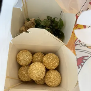 Sesame Balls and Popcorn Chicken