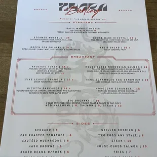 Brunch menu (front)