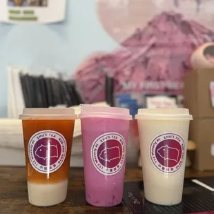 Thai Tea, Dragonfruit and Peach yogurt