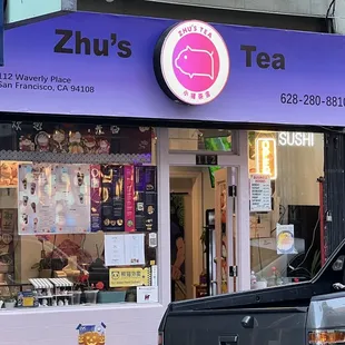 a car parked in front of a store