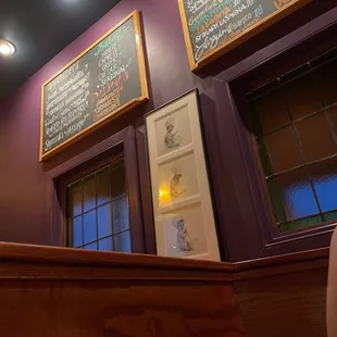 Menu of entrees, appetizers, salads