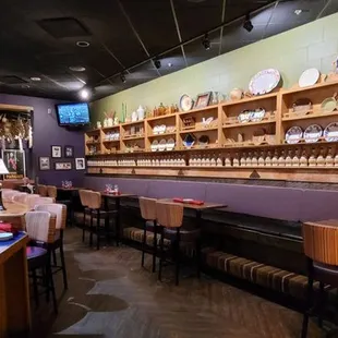a view of the bar and dining area