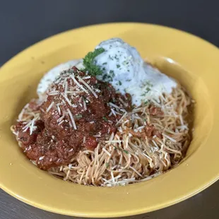 Spaghetti meatballs with a blended sauce