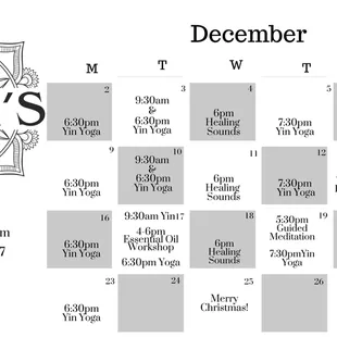 December 2019 Calendar of Events