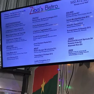 Menu - several veggie choices