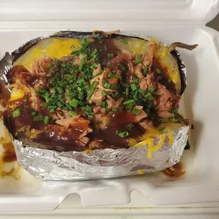 Smoked ham stuffed potato, delicious.