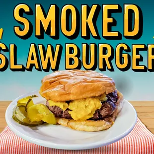 a burger with a side of pickles