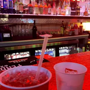 The bar and our 77 &amp; fireball drinks lol