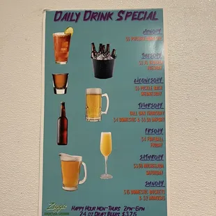 Daily drink specials during the week 10/13/22