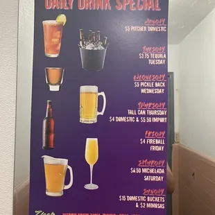 Daily drink specials