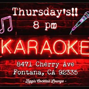 Karaoke Thursday nights!!