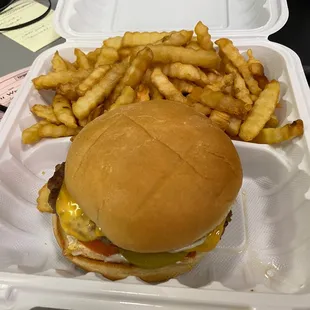 Cheeseburger and crinkle cut fries. Very good!
