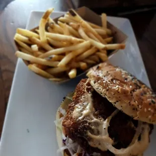 Tennessee Hot Chicken sandwich with shoestring French fries