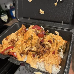 Chicken and rice bowl.