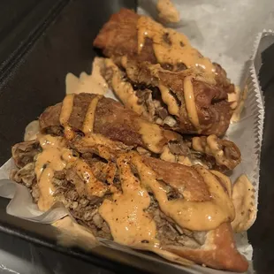 Jerk chicken egg rolls