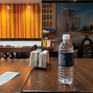 a bottle of water on a table