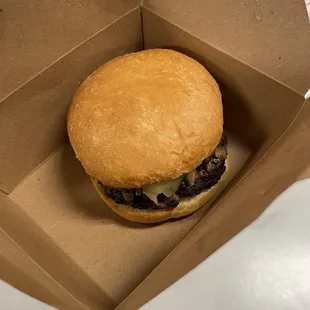 a hamburger in a box