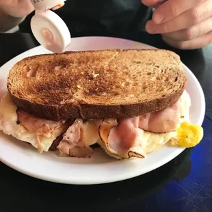 Ham, egg and cheese breakfast sandwich