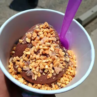 Chocolate with heath bar and peanuts.