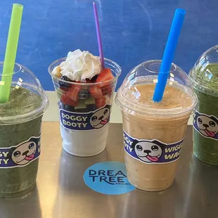 Smoothies and fresh fruit parfait cups