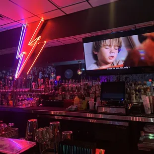 a bar with neon lights