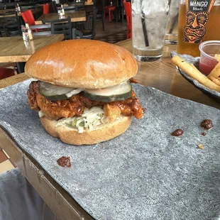 a chicken sandwich and fries