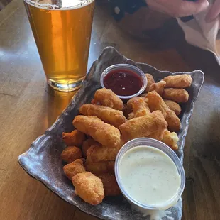 Ellsworth cheese curds with blackberry ketchup.
