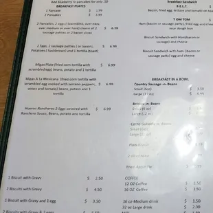 Breakfast menu
