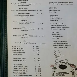 Breakfast menu