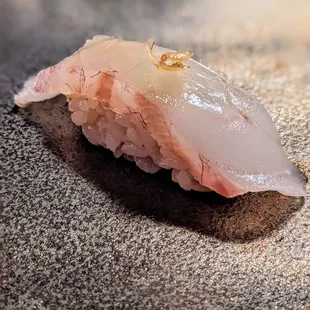 a close up of a piece of food