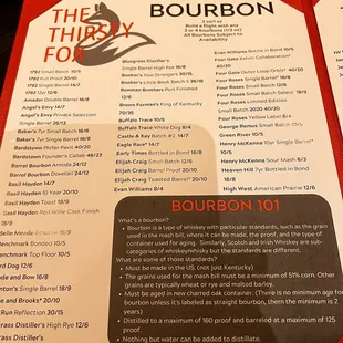 the menu for bourbon