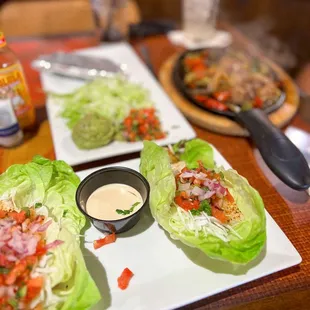 Blackened fish tacos on lettuce wraps