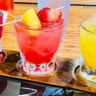 Margarita Flights - prickly pear (left), strawberry pineapple (center), mango fuego (right)