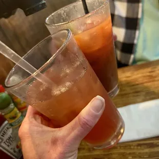 Cheers! Mango unsweetened tea and a Bloody Mary!