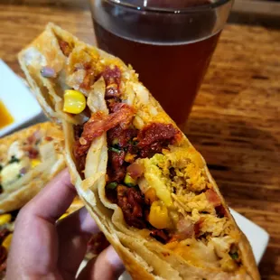 The chicken egg rolls are soooo good! Sun dried tomatoes, corn, and avocado inside