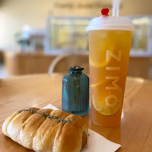 Hot Dog Bun and Super Fruit Tea @ Zima Bakery - Chinese Bakery and Boba| Palm River - Tampa FL | Aug 12, 2021