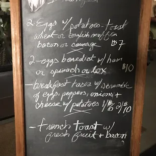 Breakfast menu