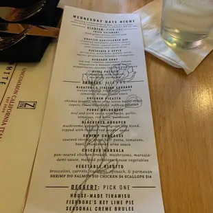 a menu on a table