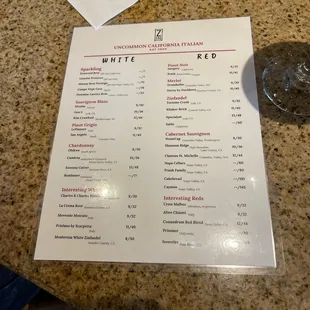 a menu on a table