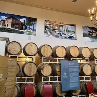 a wine cellar with barrels
