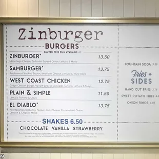 Zinburger Menu