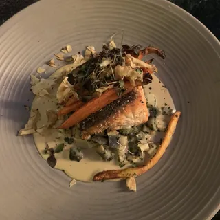 Seared Scottish Salmon, White Bean Parmesan Fondue*