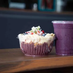 a cupcake and a smoothie