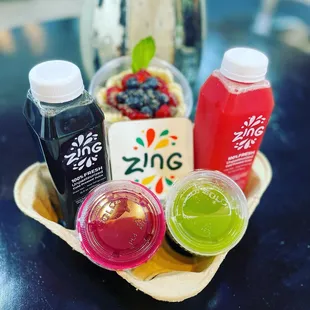 ZING offers a variety of cold pressed juices, acai bowls, immunity shots and healthy bites.